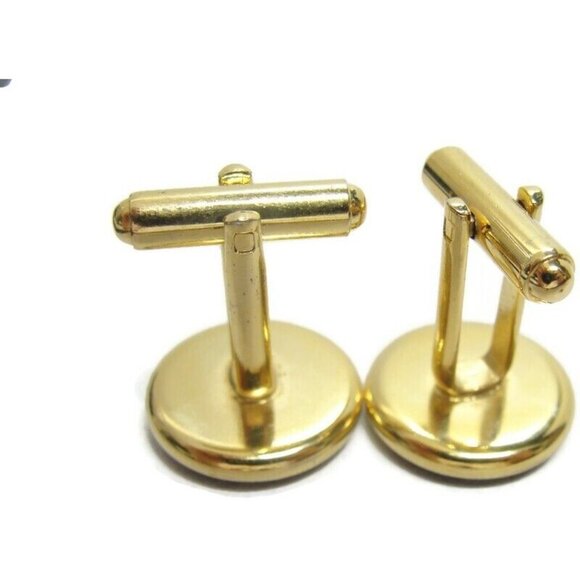 Cufflink Set Matching Black Shirt Buttons Gold Tone Formal Wedding Tux Vintage - Picture 7 of 7